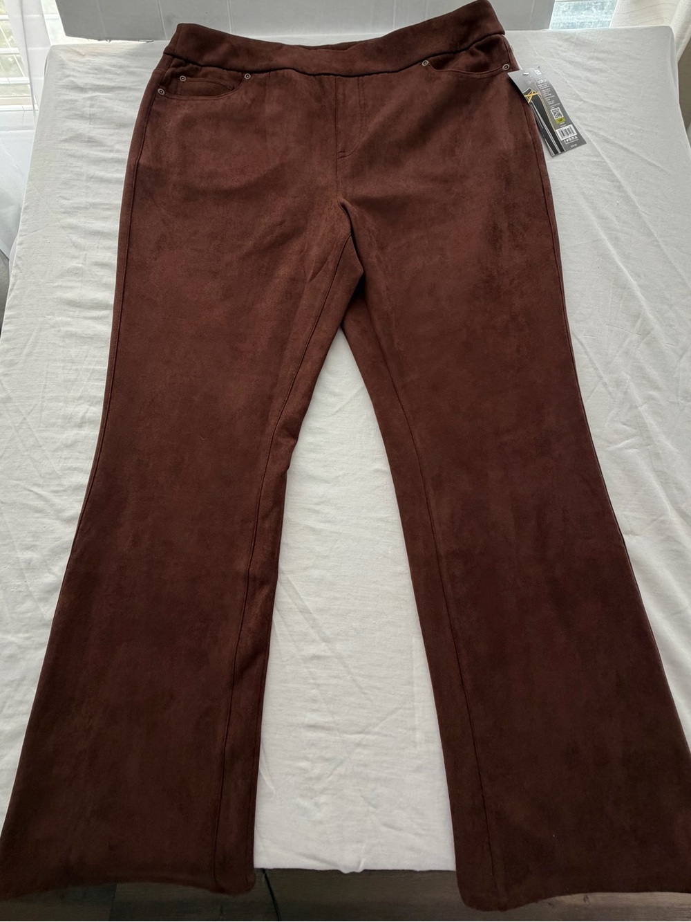 New Slim-sation by Multiples Women’s Brown Pull-On Bootcut Suede Stretch Pants